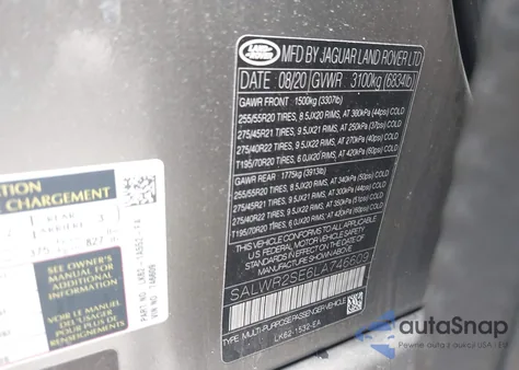 2020 Land Rover Range Rover Sport Hse Dynamic from USA, damaged, VIN SALWR2SE6LA746609